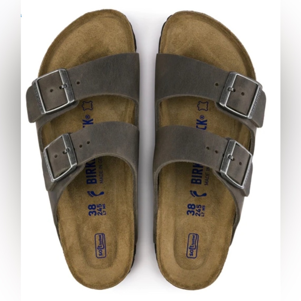 Birkenstock Arizona Double Strap Sandals in Brown with Silver Buckles
